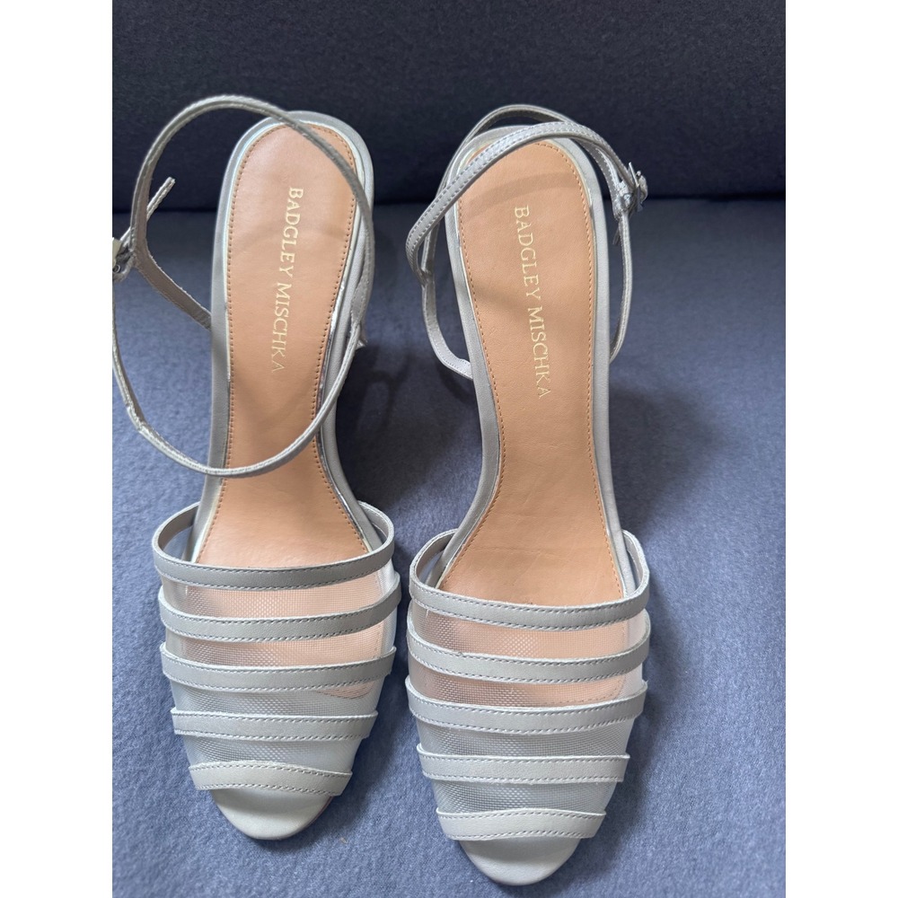 Badgley Mischka Silver Gray Mesh Strappy Wedge Sandals Heels 9M Homecoming Lux